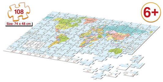 Frank World Map Puzzle,List Of Countries,Capital,Currencies For Kids 6 Year And Above(108 Pieces)