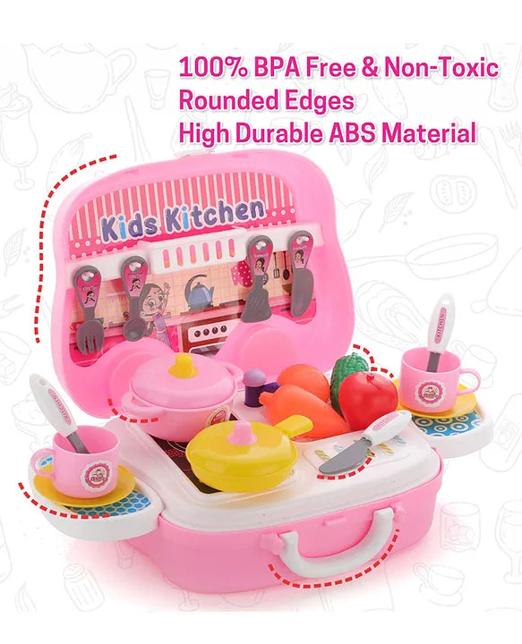 Plastic Luxury Kitchen Set Cooking Toy with Briefcase and Accessories