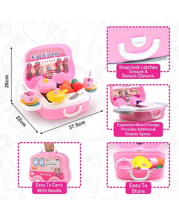 Plastic Luxury Kitchen Set Cooking Toy with Briefcase and Accessories