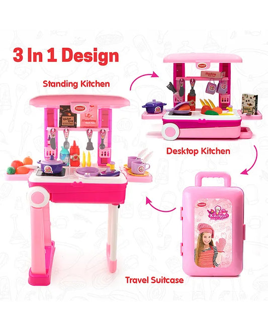 Kitchen Set For Girls, Kitchen Suitcase Set On Wheels