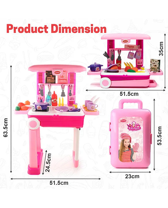 Kitchen Set For Girls, Kitchen Suitcase Set On Wheels