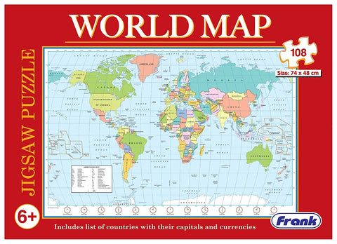 Frank World Map Puzzle,List Of Countries,Capital,Currencies For Kids 6 Year And Above(108 Pieces)