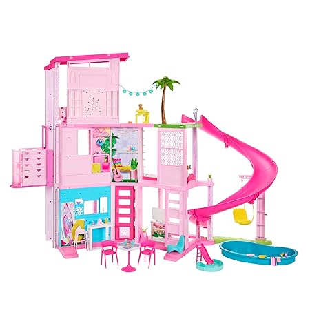 Barbie Dreamhouse, Pool Party Doll House with 75+ Pieces and 3-Story Slide, Pet Elevator and Puppy Play Areas