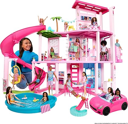 Barbie Dreamhouse, Pool Party Doll House with 75+ Pieces and 3-Story Slide, Pet Elevator and Puppy Play Areas