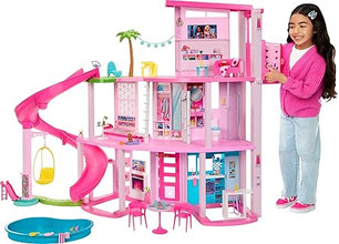 Barbie Dreamhouse, Pool Party Doll House with 75+ Pieces and 3-Story Slide, Pet Elevator and Puppy Play Areas