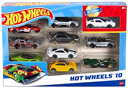 Hot Wheels 10 Cars Gift Pack, Assorted Metal Cars, Multicolor