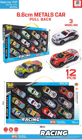 Kv Toys Metal Pull Back 12 Pc Car for Kids